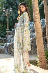 3-PC Unstitched Digital Embroidered Lawn By Tawakkal Fabrics | D-1245